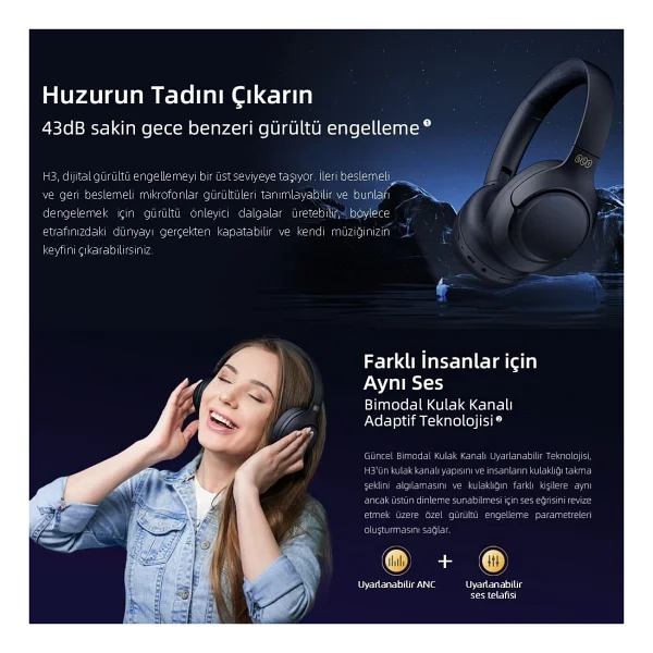 Qcy H3 ANC Siyah Kulak Üstü Bluetooth Kulaklık - Görsel 2