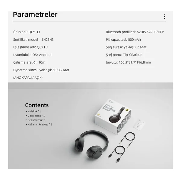 Qcy H3 ANC Siyah Kulak Üstü Bluetooth Kulaklık - Görsel 3