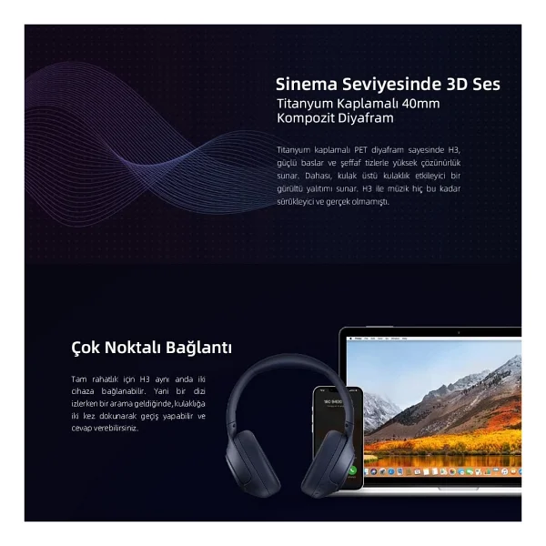 Qcy H3 ANC Siyah Kulak Üstü Bluetooth Kulaklık - Görsel 6