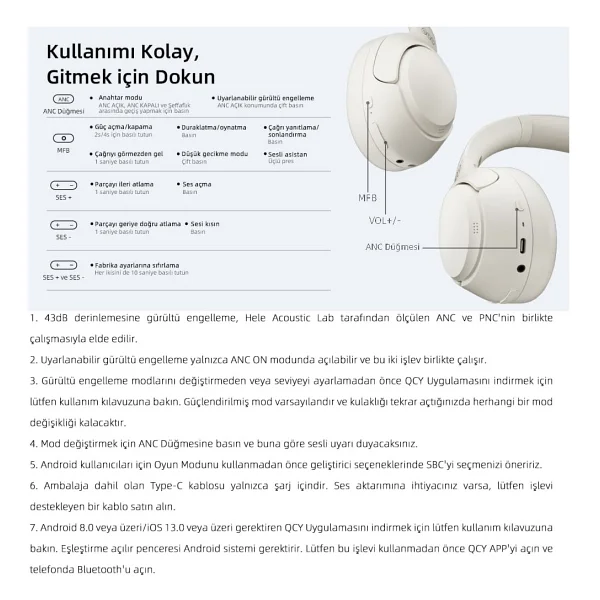 Qcy H3 ANC Siyah Kulak Üstü Bluetooth Kulaklık - Görsel 8