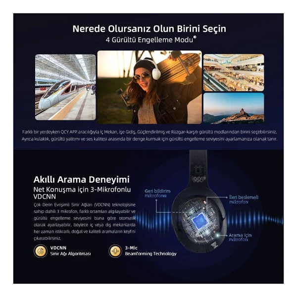 Qcy H3 ANC Siyah Kulak Üstü Bluetooth Kulaklık - Görsel 9