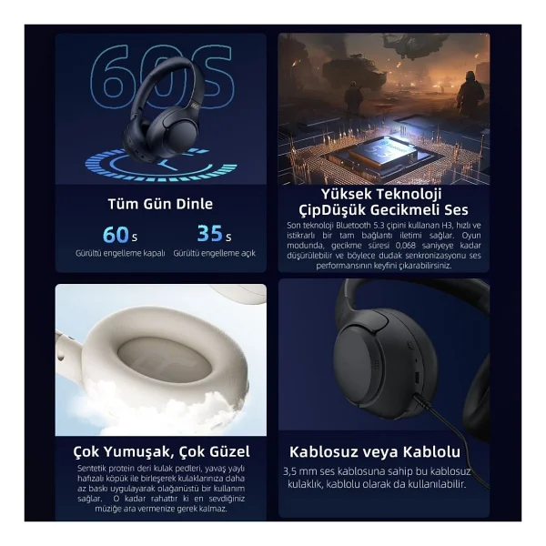 Qcy H3 ANC Siyah Kulak Üstü Bluetooth Kulaklık - Görsel 10