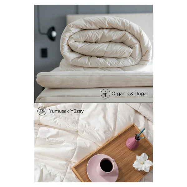 Tek Kişilik Kuzu Yünü %100 Doğal Yorgan Özel Çantalı Organik Merinos Yün Yorgan - 155 X 215 Cm - Beyaz - Görsel 2