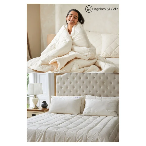 Tek Kişilik Kuzu Yünü %100 Doğal Yorgan Özel Çantalı Organik Merinos Yün Yorgan - 155 X 215 Cm - Beyaz - Görsel 3