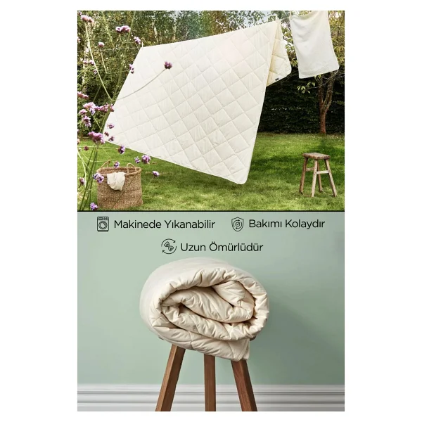 Tek Kişilik Kuzu Yünü %100 Doğal Yorgan Özel Çantalı Organik Merinos Yün Yorgan - 155 X 215 Cm - Beyaz - Görsel 4