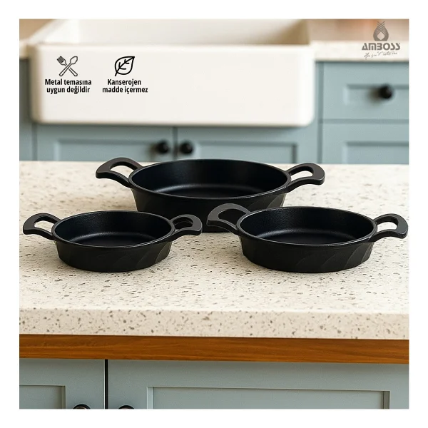 Amboss Vento 18-20-22 Cm 3'lü Döküm Sahan Seti - Görsel 7