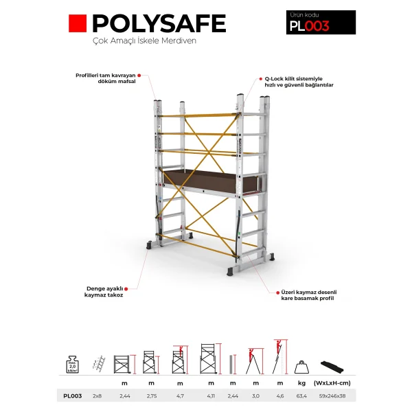 Çağsan 2x8 Basamaklı Polysafe - Çok Amaçlı İskele Merdiven Pl003 - Görsel 7