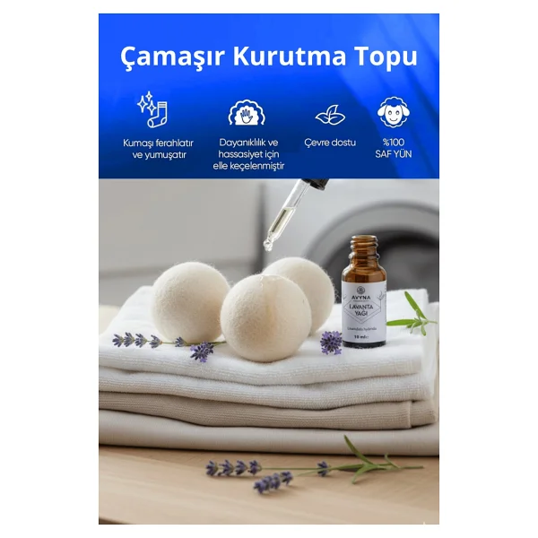 Reyo 3'lü Çamaşır Yün Kurutma Topu + %100 Saf Lavanta Esansı Hediye - Görsel 6
