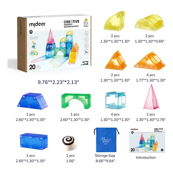 Mideer Magnetic Tiles Yaratıcı İnşaat Md1420 20 Parça Blok Oyuncak - Görsel 7