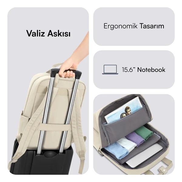 Mack Nova Eco Mce-1524 Krem 15.6" Laptop Sırt Çantası - Görsel 5