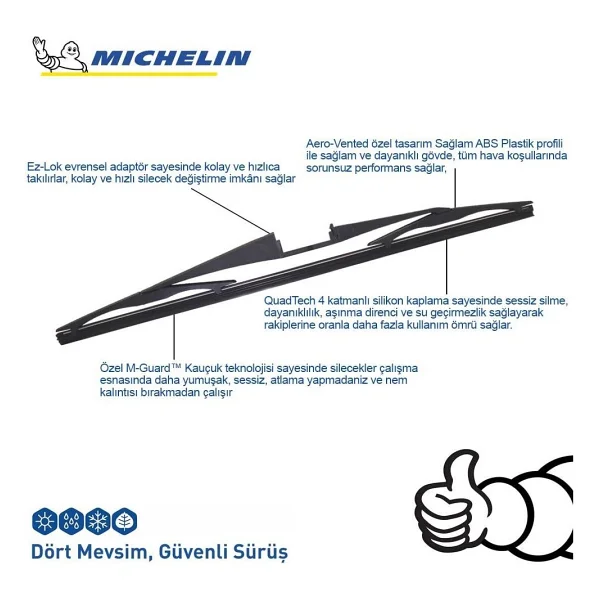 Michelin Rainforce Mcr275 275 Mm Universal Telli Hibrit Arka Silecek - Görsel 5