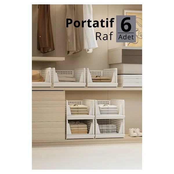 Mithra Life 6 Lı Kayar Raf Organizer - Beyaz Dolap İçi Kıyafet, Aksesuar Düzenleyici Mıt1262 - Görsel 6
