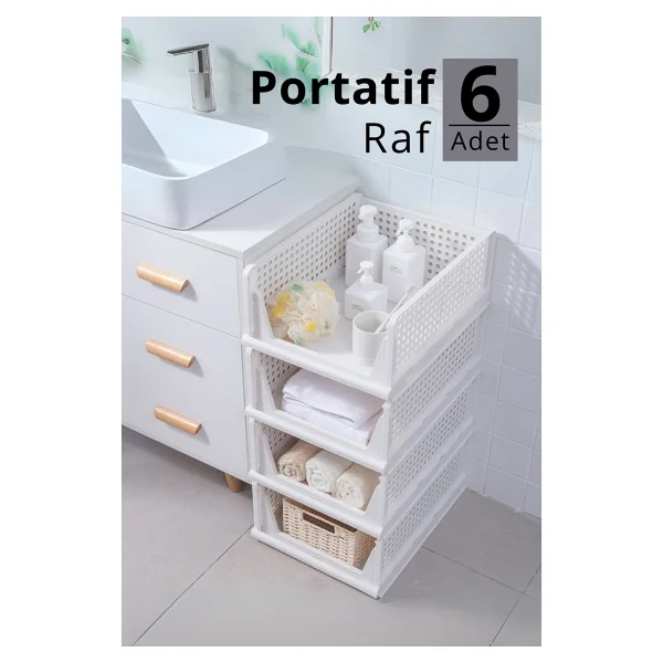 Mithra Life 6 Lı Kayar Raf Organizer - Beyaz Dolap İçi Kıyafet, Aksesuar Düzenleyici Mıt1262 - Görsel 2