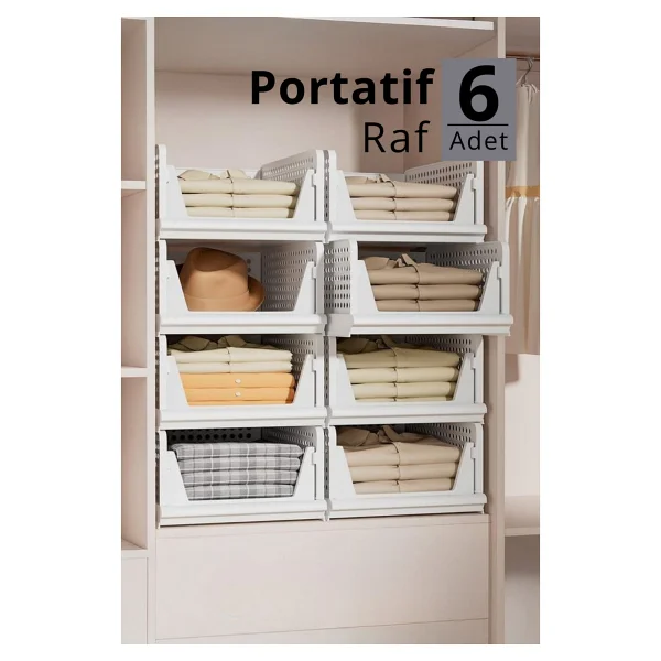 Mithra Life 6 Lı Kayar Raf Organizer - Beyaz Dolap İçi Kıyafet, Aksesuar Düzenleyici Mıt1262 - Görsel 3