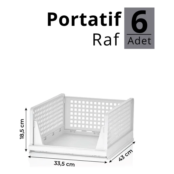 Mithra Life 6 Lı Kayar Raf Organizer - Beyaz Dolap İçi Kıyafet, Aksesuar Düzenleyici Mıt1262 - Görsel 4