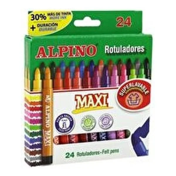 Alpino Maxi Jumbo Keçeli Kalem 24 Lü Süper Yıkanabilir Canlı Renkler 6 Mm Kalın Uç - Görsel 2