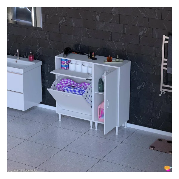 Modilayn Yenice Çok Amaçlı Banyo Dolabı 90 X 97.5 X 32 Cm Kirli Çamaşır Sepetli Dolap - Görsel 4