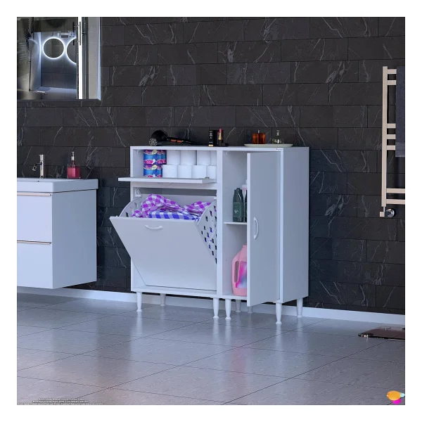 Modilayn Yenice Çok Amaçlı Banyo Dolabı 90 X 97.5 X 32 Cm Kirli Çamaşır Sepetli Dolap - Görsel 5