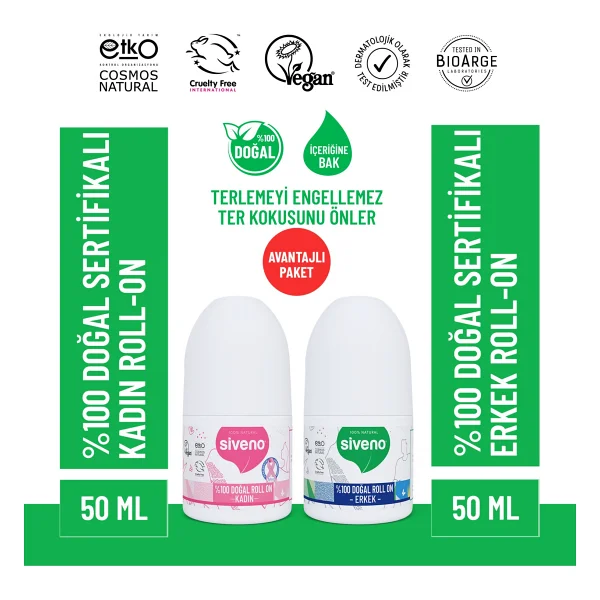 Siveno %100 Doğal Roll On Kadın & Erkek Deodorant Ter Kokusu Önleyici Bitkisel Lekesiz Vegan 50 ml Set - Görsel 9