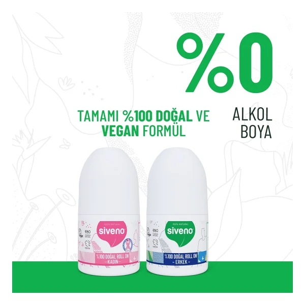 Siveno %100 Doğal Roll On Kadın & Erkek Deodorant Ter Kokusu Önleyici Bitkisel Lekesiz Vegan 50 ml Set - Görsel 2