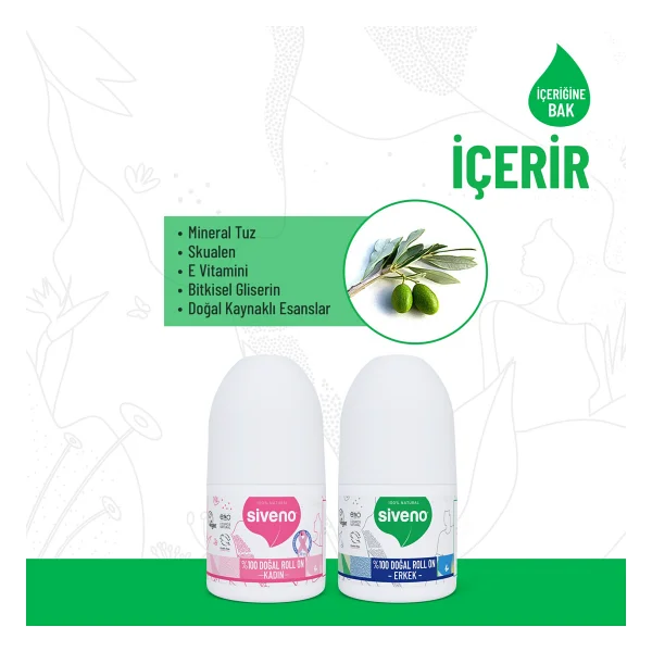 Siveno %100 Doğal Roll On Kadın & Erkek Deodorant Ter Kokusu Önleyici Bitkisel Lekesiz Vegan 50 ml Set - Görsel 3