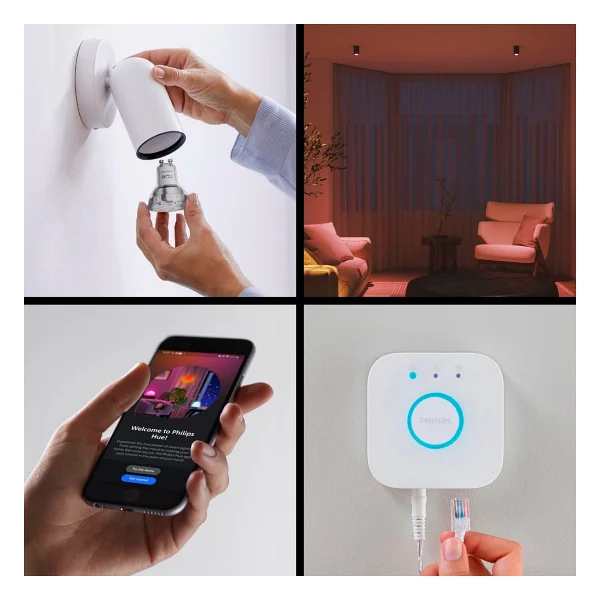Philips Hue Essential 345 4.7 W-50 W Gu10 3'lü Spot Akıllı LED Ampul + Bridge Başlangıç Seti - Görsel 5