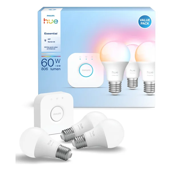 Philips Hue Essential 806 8 W-60 W E27 3'lü Akıllı LED Ampul + Bridge Başlangıç Seti - Görsel 8