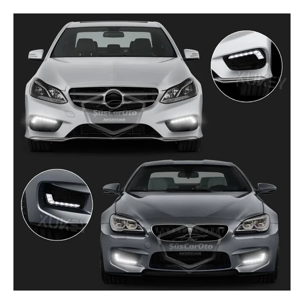 Üniversal 6 LED Mercedes Tip Gündüz Ledi Araba Gündüz Farı Araç Oto Drl LED Lamba Güçlü Işık 12v Su Geçirmez Beyaz 2 Adet - Görsel 7