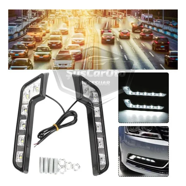 Üniversal 6 LED Mercedes Tip Gündüz Ledi Araba Gündüz Farı Araç Oto Drl LED Lamba Güçlü Işık 12v Su Geçirmez Beyaz 2 Adet - Görsel 10
