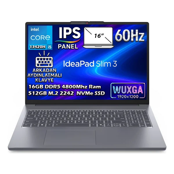 Lenovo Ideapad Slim 3 16ırh10 83k20073tr İ5-13420h 16 GB 512 GB SSD UHD Graphics 16" Free Dos Wuxga Notebook - Görsel 10