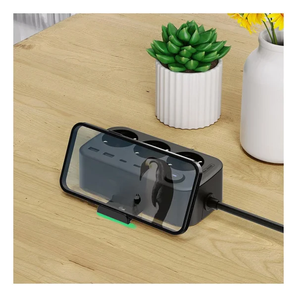 3'lü Akım Korumalı Priz 2 USB + 2 Type-C Girişli Anahtarlı Ve Duvara Monte Edilebilir Uzatma Kablosu - Siyah - Görsel 2