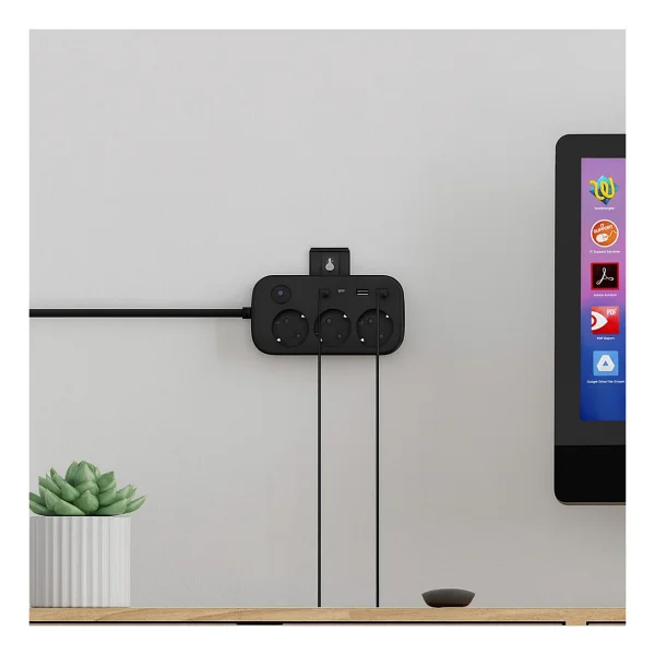3'lü Akım Korumalı Priz 2 USB + 2 Type-C Girişli Anahtarlı Ve Duvara Monte Edilebilir Uzatma Kablosu - Siyah - Görsel 6