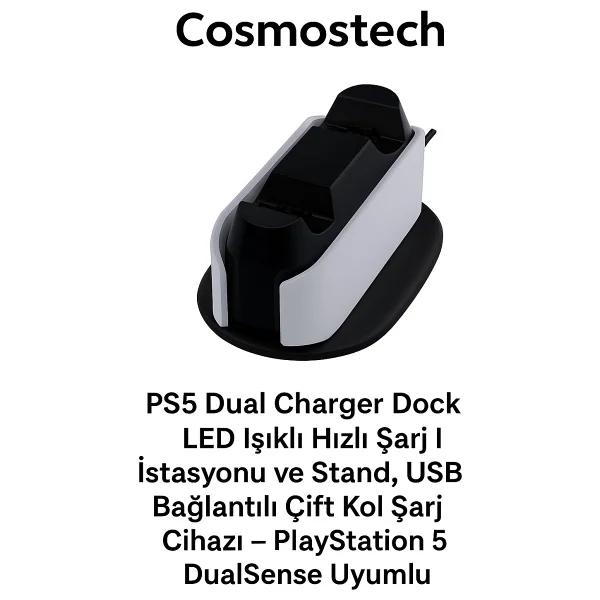Cosmostech Sundi PS5 Dual Charger Dock - Hızlı Şarj Istasyonu Ve Stand, PS5 Çift Kol Şarj Cihazı - Playstation 5 Dualsense Uyumlu - Görsel 3