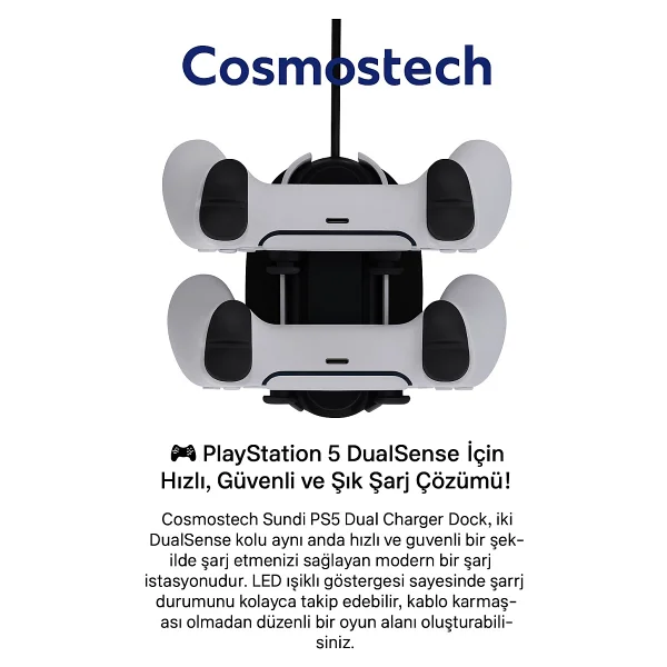 Cosmostech Sundi PS5 Dual Charger Dock - Hızlı Şarj Istasyonu Ve Stand, PS5 Çift Kol Şarj Cihazı - Playstation 5 Dualsense Uyumlu - Görsel 5