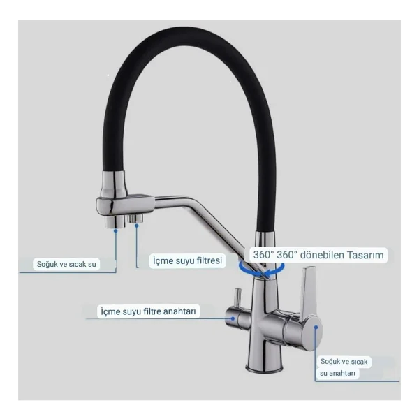 Fleko Best Inox Krom Arıtmalı Mutfak Bataryası - Görsel 2