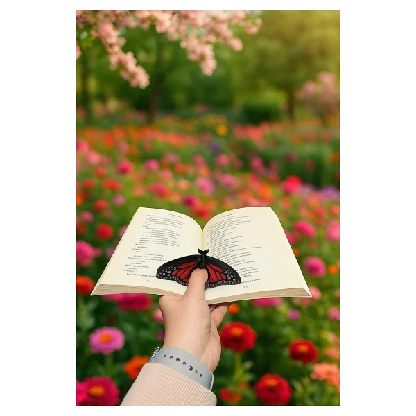 Kitap Ayracı - Sayfa Tutucu - Tek El Kitap Okuma Aparatı (Kırmızı Kelebek) - Görsel 5