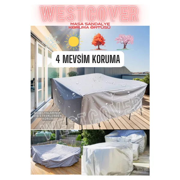 300x160cm Siyah Bahçe Mobilyası Masa Koltuk Su Geçirmez Koruma Örtüsü,Brandası - Görsel 6