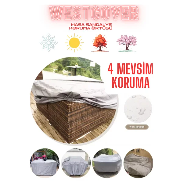 300x160cm Siyah Bahçe Mobilyası Masa Koltuk Su Geçirmez Koruma Örtüsü,Brandası - Görsel 7