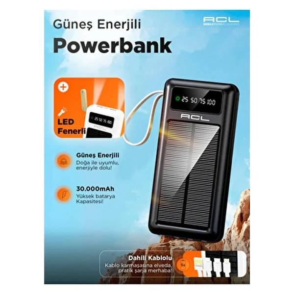 Acl Pw-61 Solar 30000 mAh Hızlı Şarj Powerbank - Görsel 7