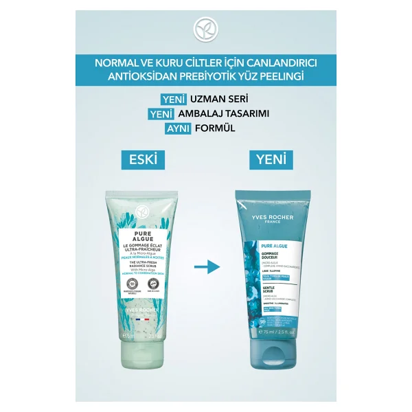 Yves Rocher Normal ve Kuru Ciltler için Pure Algue Prebiyotik Yüz Peelingi-75 ml 86429 - Görsel 3