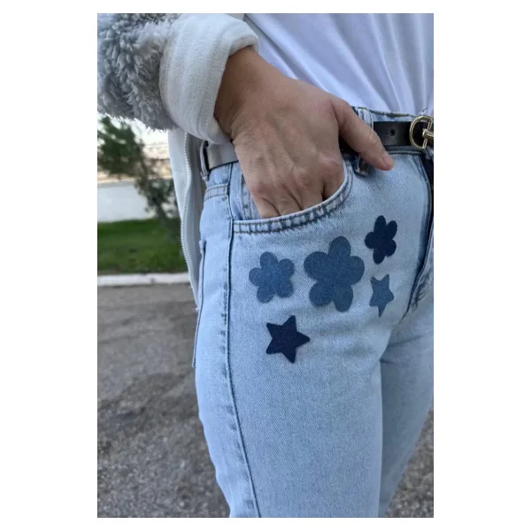 Ütü Ile Yapışan Kot Arma Patch Kot Yaması Denim Jeans Onarım & Dekoratif Amaçlı Yıldız (Buz Mavi) - Görsel 3