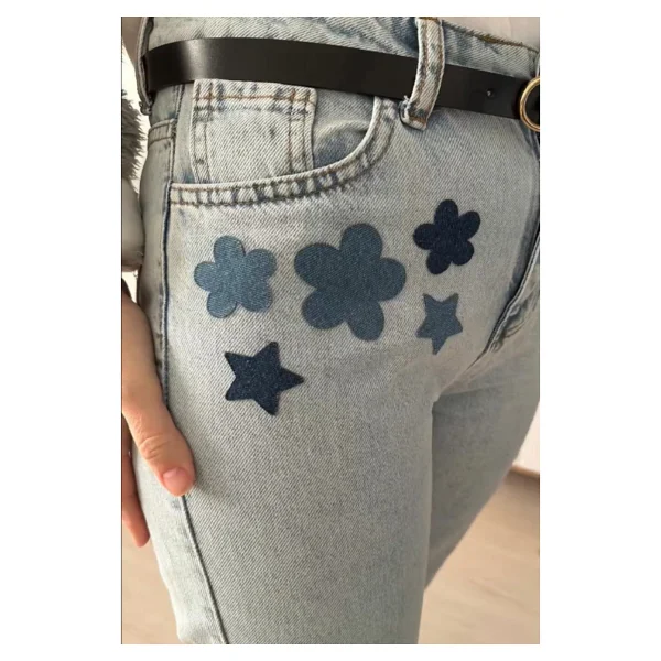 Ütü Ile Yapışan Kot Arma Patch Kot Yaması Denim Jeans Onarım & Dekoratif Amaçlı Yıldız (Buz Mavi) - Görsel 4
