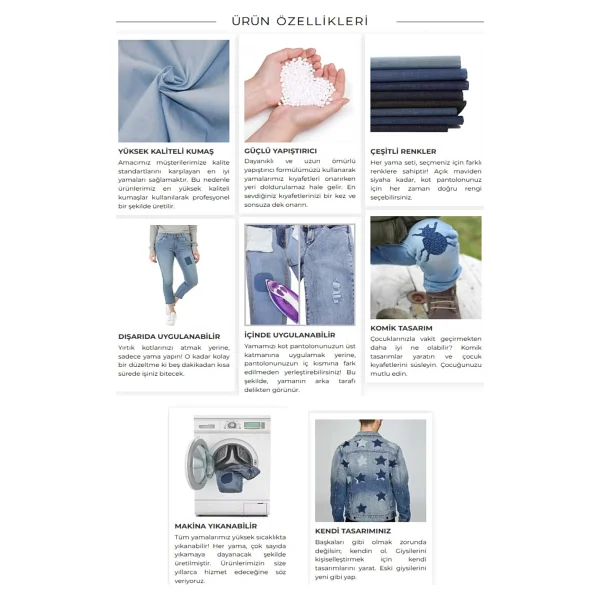 Ütü Ile Yapışan Kot Arma Patch Kot Yaması Denim Jeans Onarım & Dekoratif Amaçlı Yıldız (Buz Mavi) - Görsel 6