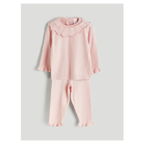 Lc Waikiki Yeni Sezon Bisiklet Yaka Kız Bebek Triko Kazak Ve Pantolon 2'li - Pembe - 9 - 12 Ay - Görsel 6
