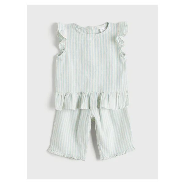 Lc Waikiki Yeni Sezon Fırfırlı Kız Bebek Müslin Bluz Ve Pantolon - Mavi - 6 - 9 Ay - Görsel 6