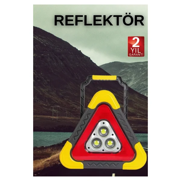 Işıklı Üçgen Reflektör LED Projektör Acil Durum Feneri Flaşör 500 Lümen - Görsel 6