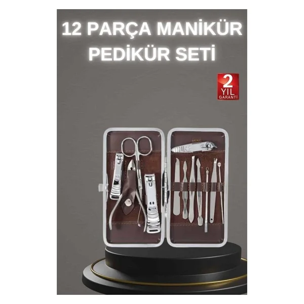 12 Parça Paslanmaz Çelik Kompakt Ve Taşınabilir Manikür Makası Tırnak Makası - Görsel 2
