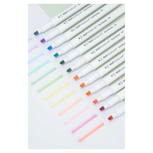 Matt Notebook 12 Renk Çift Uçlu Fosforlu Kalem Seti - Highlighter + Fineliner Pastel Renkler Dual Marker - Görsel 4
