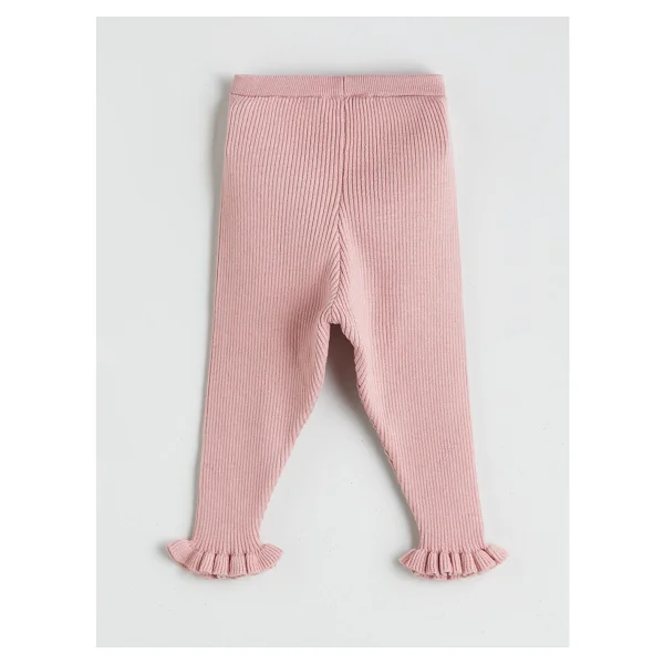 Lc Waikiki Yeni Sezon Bisiklet Yaka Kız Bebek Triko Kazak Ve Tayt 2'li Takım - Pembe - 1 - 3 Ay - Görsel 5