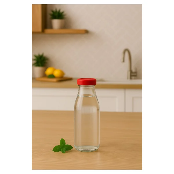 2 Adet Plastik Kapaklı 500 Ml Sürahi Süt, Ayran, Su, Limonata Meşrubat Şişesi Cam Şişe 500cc - Kırmızı - Görsel 3